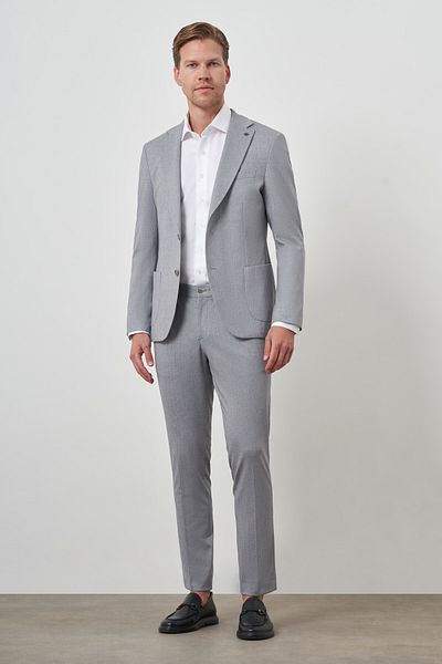 Morven Men's Gray Trend Slim Fit Mono Collar Suit