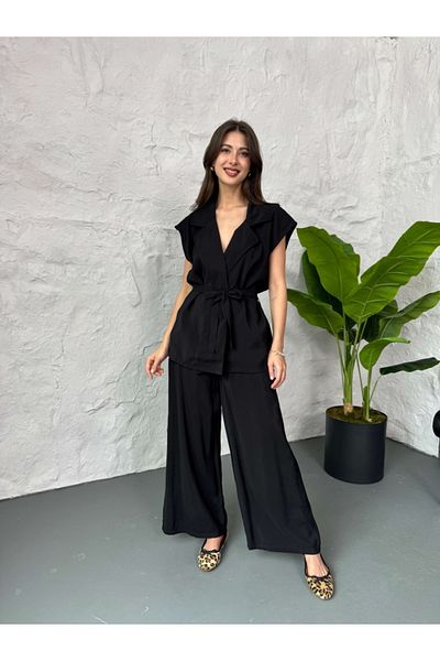 Elif Özbey Butik Black Belted Vest Double Suit