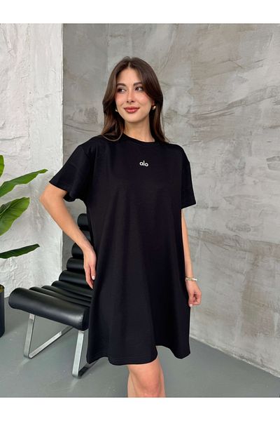 Elif Özbey Butik Black Short Sleeve Print Detail Modal Dress