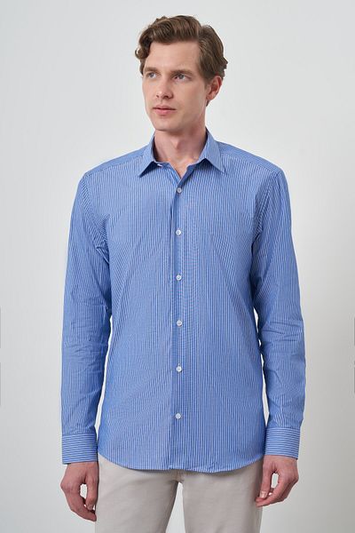 Morven Cămașă pentru bărbați, albastru, din bumbac, slim fit, cu guler dur