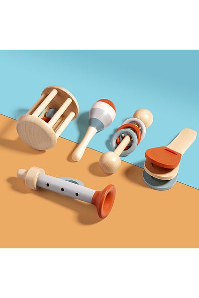 OEM Set of 5 Wooden Musical Instruments, Rhythm, Hand-Eye Coordination, Concentration, Neutral Color