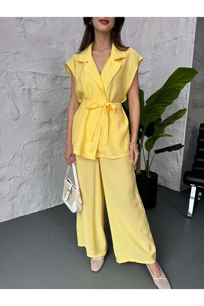 Elif Özbey Butik Yellow Belted Vest Double Suit