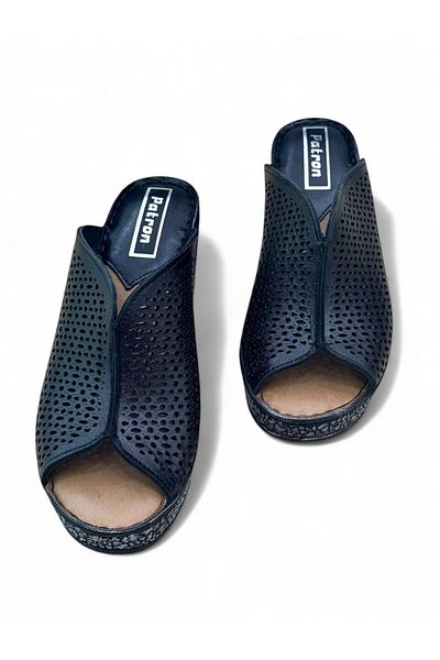 PATRON SHOES Genuine Leather Wedge Heel Women's Slippers