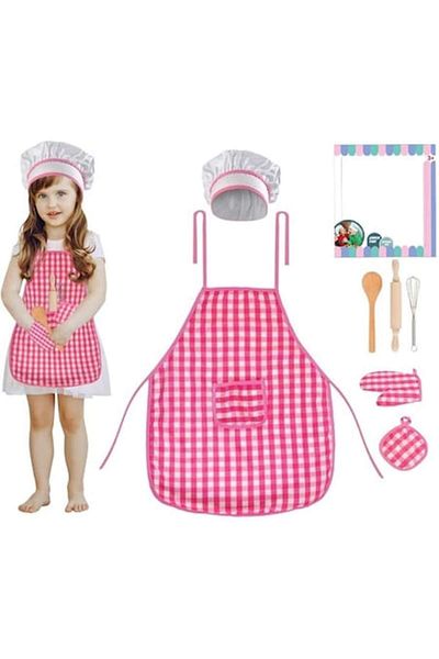 indiggo Set de Bucătar pentru Copii LittleChef, Include Sort în Carouri, Bonetă, Mănușă, Suport pentru