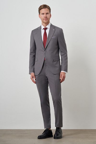 Morven Men's Gray Polyviscose Slim Fit Mono Collar Suit