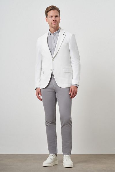 Morven Men's White Knitted Patterned Mono Collar Slim Fit Jacket
