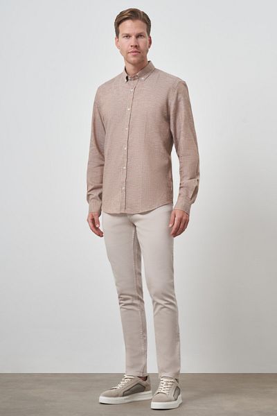Morven Men's Brown Linen Dynamic Fit Button Collar Shirt