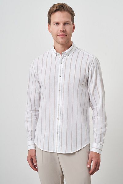 Morven Men's Mink Linen Dynamic Fit Button Collar Shirt