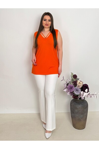 DE WHITES Plus Size Sleeveless Bluz with Collar Detail and Accessories