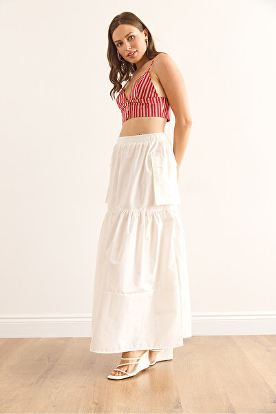 Olalook Жіноча біла спідниця-парашут з еластичним поясом і кишенями ETK-19000333