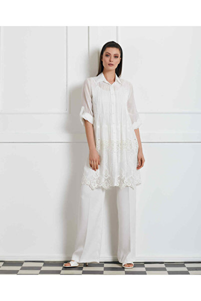 SERPİL Kadın Dantel Detaylı Gömlek Elbise – Uzun Kollu ve Düğmeli Şık Tasarım