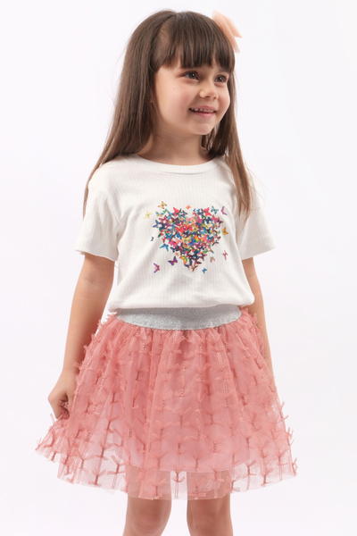 lilico Salmon Butterfly Design Girl's Tulle Tutu Double Set
