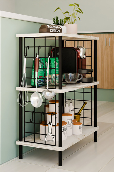 BARIN DESIGN 3 Raflı Telli Çevir-Kur Çok Amaçlı Raf Ünitesi | Metal Gövde Mutfak Düzenleyici | Pratik Organizer