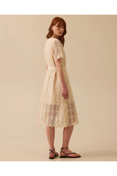 SEÇİL Kemerli Desenli Dantel Elbise