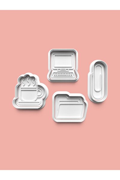 AKTASTORE مجموعة قوالب بسكويت المكتب وقوالب عجينة السكر مكونة من 4 قطع