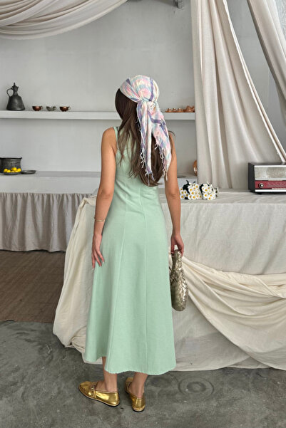 Viyamo LEN ŠATY S ČUŤEM ČTVEREC GOLIČKA BEZ RUKÁVŮ - Mint