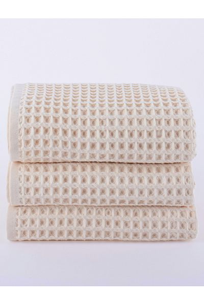 Püskül Tekstil Luxury Hand Towel Set of 3, Waffle Weaving, 100% Cotton High Quality Quick Drying Hand Towels