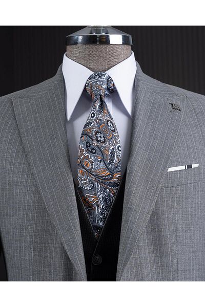 TerziAdemAltun Italian Style Combination Suit Jacket Vest Pant Gray T14044