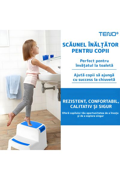 Teno Scaunel Inaltator pentru Copii Teno®, multifunctional, doua trepte, anti-alunecare, albastru