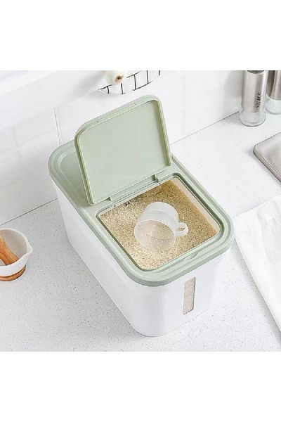Felli Flip-Open Rectangular Plastic Rice Bin Light Green and White 12kg