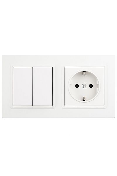 Ledarmy Karen Series 2-Piece Switch & Socket Set White Color Grounded Socket + Double Commutator + 2-Piece Frame