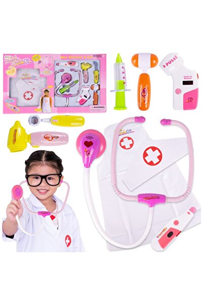 indiggo Doctor Set for Girls with 9 Pieces Including Robe and Cap, Sounds and Lights, Pink