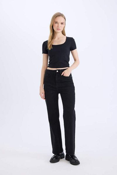 DeFacto New Season Fitted U Neck Short Sleeve Black T-Shirt