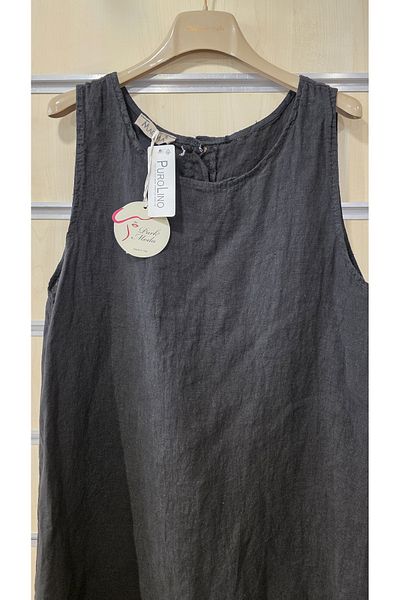 Park Moda Italian Short Linen Dress Zero Sleeve Plain Pattern
