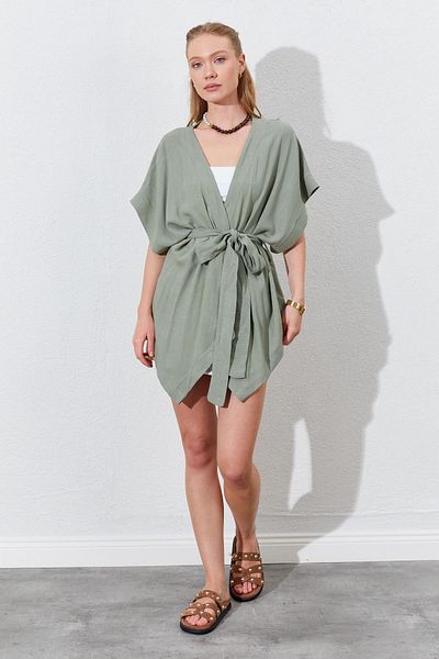TENA Women's Khaki Low Sleeve Belted Kimono