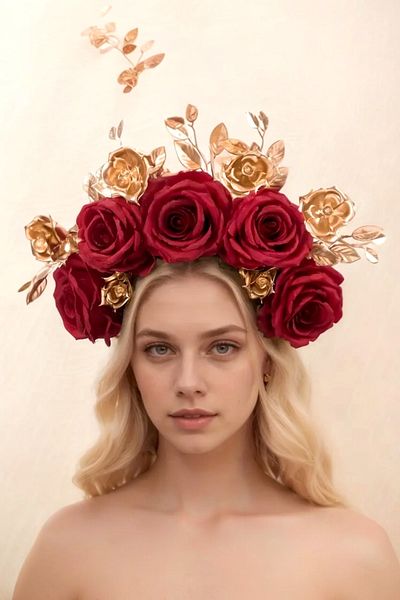 Pinty Design Red Rose Detailed Women's Hair Crown