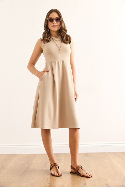 Olalook Kadın Düz Taş Cepli Kloş Elbise ELB-19000480