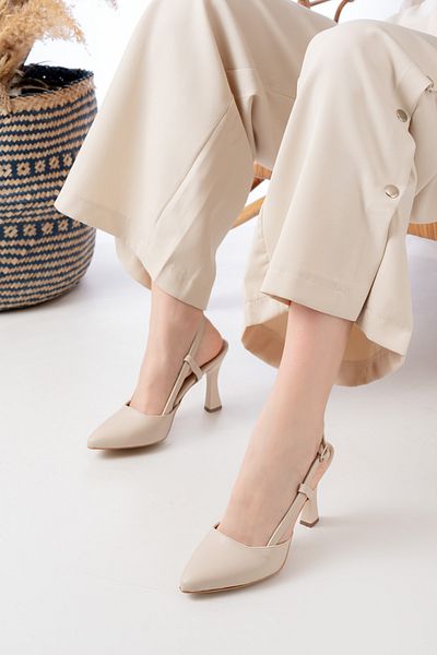 mirvella Women's High Heeled Shoes Open Back Heel 9 cm Buckle Evening Dress Shoes