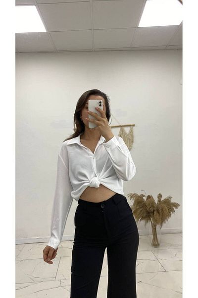 Maison La Femme White Shile Long Sleeve Shirt