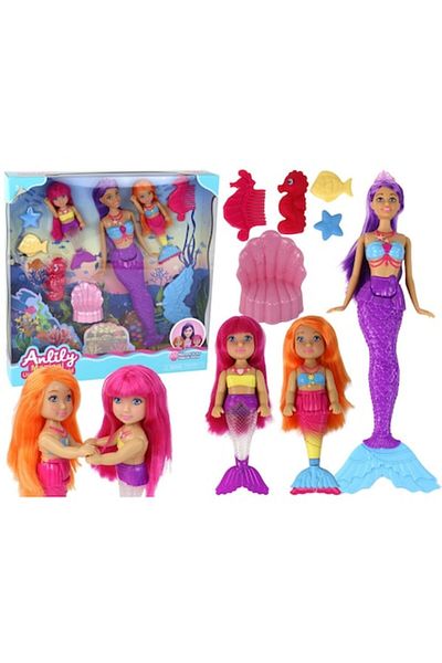 indiggo Set 3 Papusi Sirena, Magical Mermaids, cu Par Lung, Maini si Cozi Mobile