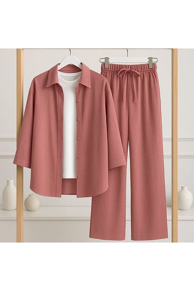 only moon Women's Wear Wrinkle Fabric Shirt-Pants Two-Piece Suit Suitable for Tesetture