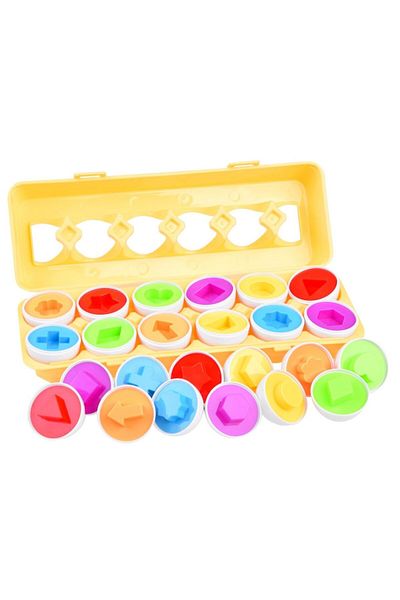 indiggo Joc educativ, set de 12 ouă în cutie, Montessori, 4 culori și 12 forme diferite, culoare și formă