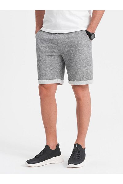 OMBRE Herren Shorts LOOSE FIT aus Melange-Stoff - grau V6 OM-SRSK-0116 3XL