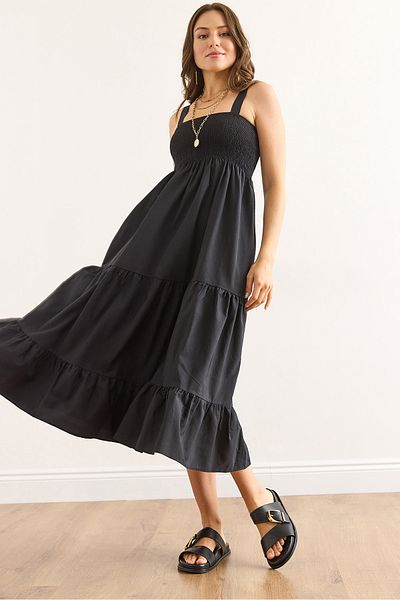 Olalook Γυναικείο Μαύρο Πλεκτό Φόρεμα Gipeli Midi ELB-19002452