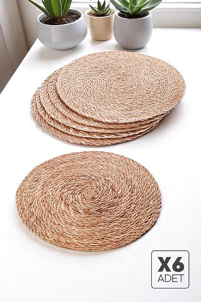 Tilbe Home 6-Piece American Service Wicker Supla Table Tableware Organizer Plate Mat Bamboo Rattan Handmade