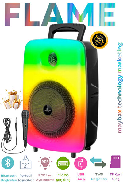 Maybax Bluetooth Parti Hoparlörü FM AUX BT USB TF Kart Destekli Mikoroflu CRG...