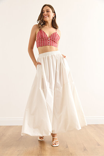 Olalook Жіноча біла сукня з еластичним поясом, максі-довжиною, з балонним подолом ETK-19000332