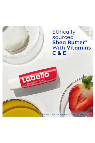 LABELLO Lip Balm Strawberry Shine 24H Moisture with Shea Butter, Vegan, 4.8g, Pack of 2