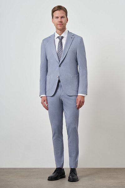 Morven Men's Indigo Trend Slim Fit Mono Collar Suit