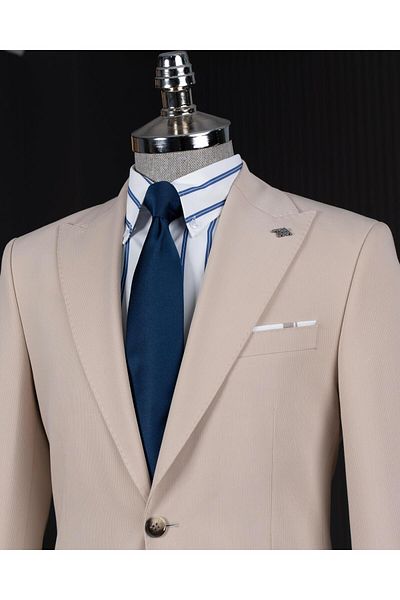 TerziAdemAltun Italian Style Double Breasted Jacket Pants Suit Beige T14010