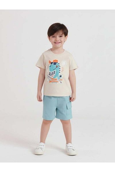 Zekids Boy's Cotton Dinosaur Printed Shorts Set