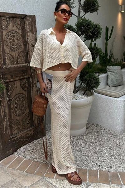 Lijuri Set de fuste Ecru Jenny tricotaj cu aspect dantelat 9800-0025