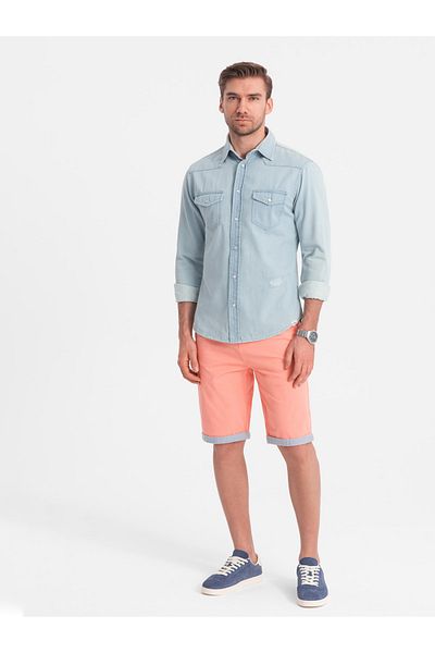 OMBRE Herren Chino Shorts mit Kontrastumschlag - Lachs V9 W421 XXL