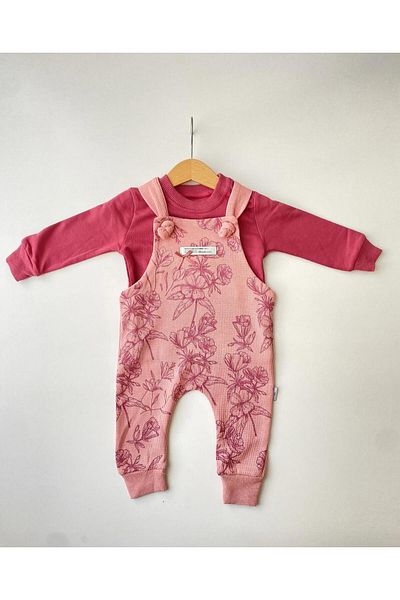 Mini Zeo Moon Flower Patterned 2-Piece Salopet Set