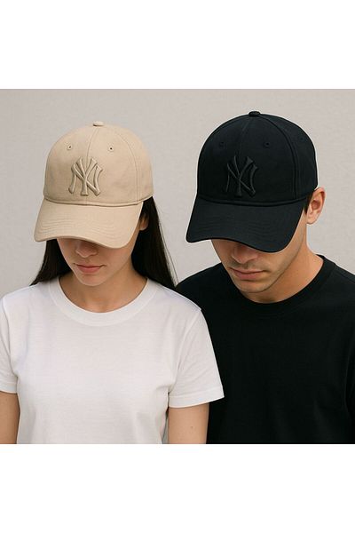 SFCOLLECTION Unisex Sports Hat Ny New York Cream-Black Set of 2 Hats