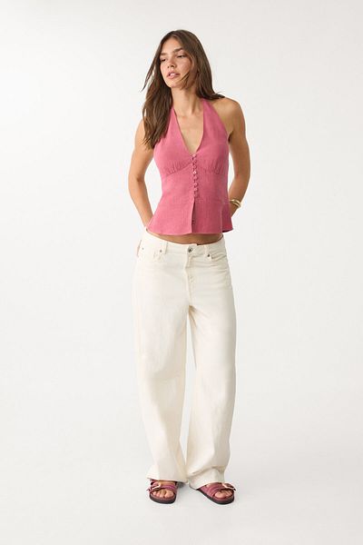 Stradivarius Linen blend halter top with buttons